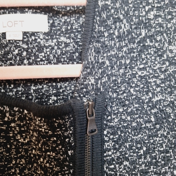 Loft Black Tweed Asymmetrical Full Zip Moto Sweater Jacket Size Small - Picture 5 of 11